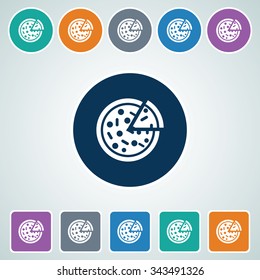 Icon of Pizza in Multi Color Circle & Square Shape. Eps-10.