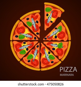 Icon pizza on a brown background