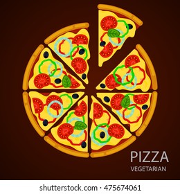 Icon pizza on a brown background