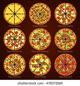 Icon pizza on a brown background