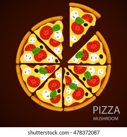 Icon pizza on a brown background