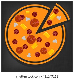 Icon of pizza on a paper background for a menu, pizzerias