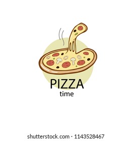 icon pizza time. emblem or sticker for a pizzeria