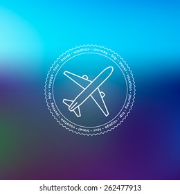 Icon of plane with badge on blurred background