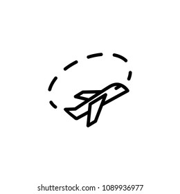 Icon of plane circling around. Trajectory, way, route. Air travel concept. Can be used for topics like air traffic, navigation, flight
