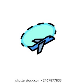 Icon of plane circling around. Trajectory, way, route. Air travel concept. Can be used for topics like air traffic, navigation, flight