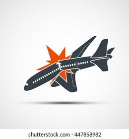 Icon Plane Crash. Terrorist Act In The Air. Stock Vector Illustration.