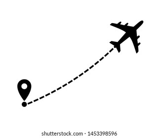 Icon with plane, destination and route of fly vector