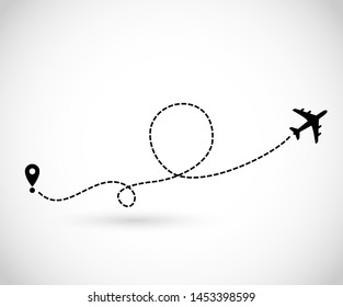Icon with plane, destination and route of fly vector