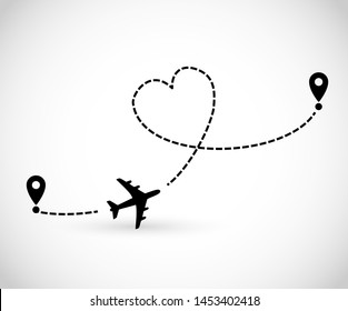 Icon with plane, destination and route of fly vector