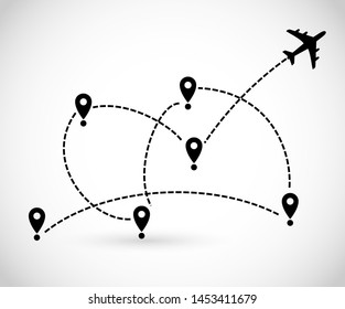 Icon with plane, destination and route of fly vector