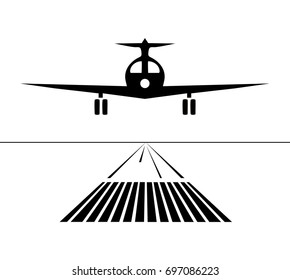 Icon plane lands on the runway isolated. vector illustration