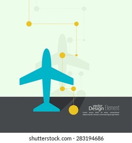 Icon plane near the wall with flat shadow and the scheme of flight points.  
