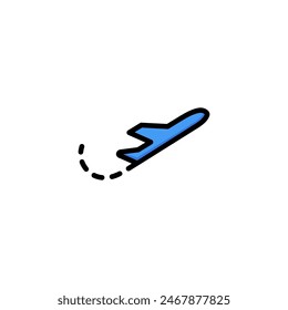 Icon of plane trajectory. Takeoff, transportation, flying. Aircraft concept. Can be used for topics like air vehicle, vacation, departure