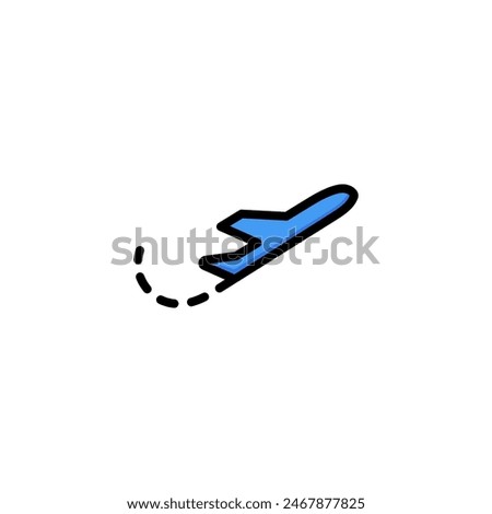 Icon of plane trajectory. Takeoff, transportation, flying. Aircraft concept. Can be used for topics like air vehicle, vacation, departure