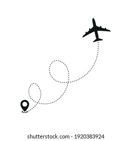 The icon of the plane's flight route. Starting point. Air line. Simple vector illustration on a white background.