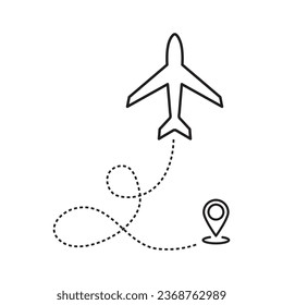 The icon of the plane's flight route. Starting point. Air line. vector flat illustration on white background..eps