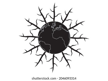 
Icon of planet Earth with burned trees around it
