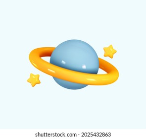 Icon Planet Saturn, Jupiter, Uranus, Neptune, with ring around. Realistic 3d symbol design. Vector illustration