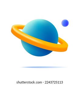 Icono Planeta Saturno con anillo alrededor. 3d globo de renderización con satélite