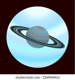 The icon of the planet Saturn view from the porthole. Space design. Vector illustration in flat style.