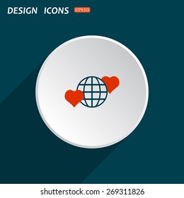 Icon planet and two red hearts. Symbol of love between the nation. Globe. icon. vector design