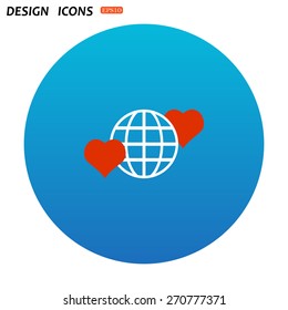 Icon planet and two red hearts. Symbol of love between the nation. Globe. icon. vector design