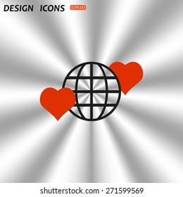 Icon planet and two red hearts. Symbol of love between the nation. Globe. icon. vector design