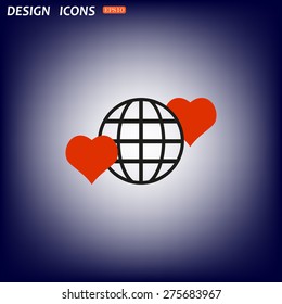 Icon planet and two red hearts. Symbol of love between the nation. Globe. icon. vector design
