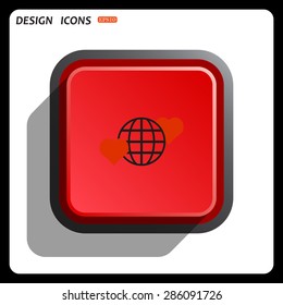 Icon planet and two red hearts. Symbol of love between the nation. Globe. icon. vector design