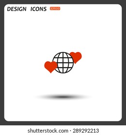 Icon planet and two red hearts. Symbol of love between the nation. Globe. icon. vector design
