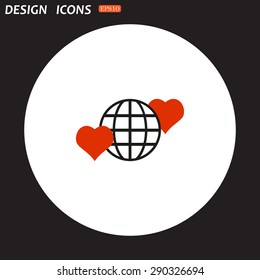 Icon planet and two red hearts. Symbol of love between the nation. Globe. icon. vector design