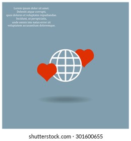 Icon planet and two red hearts. Symbol of love between the nation. Globe. icon. vector design