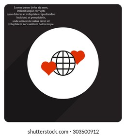 Icon planet and two red hearts. Symbol of love between the nation. Globe. icon. vector design