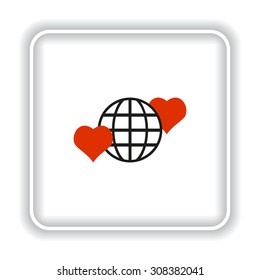 Icon planet and two red hearts. Symbol of love between the nation. Globe. icon. vector design