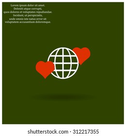 Icon planet and two red hearts. Symbol of love between the nation. Globe. icon. vector design