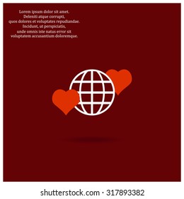 Icon planet and two red hearts. Symbol of love between the nation. Globe. icon. vector design