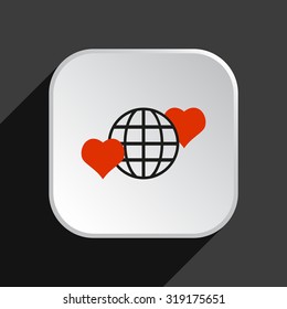 Icon planet and two red hearts. Symbol of love between the nation. Globe. icon. vector design