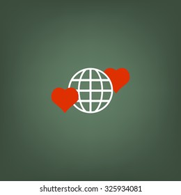 Icon planet and two red hearts. Symbol of love between the nation. Globe. icon. vector design