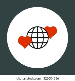 Icon planet and two red hearts. Symbol of love between the nation. Globe. icon. vector design