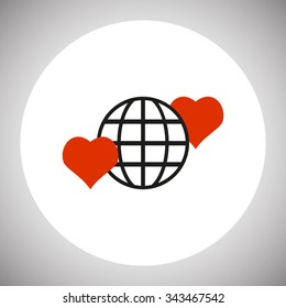 Icon planet and two red hearts. Symbol of love between the nation. Globe. icon. vector design