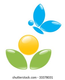 Icon of plant with blue butterfly. Vector-Illustration