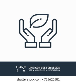 Icon Plant growing on hands palms graphic design single icon vector illustration