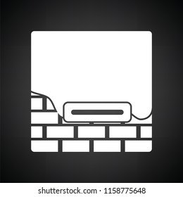 Icon of plastered brick wall . Black background with white. Vector illustration.
