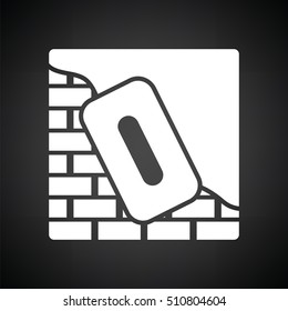Icon of plastered brick wall . Black background with white. Vector illustration.