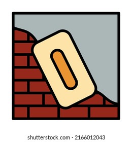 Icon Of Plastered Brick Wall. Editable Bold Outline With Color Fill Design. Vector Illustration.