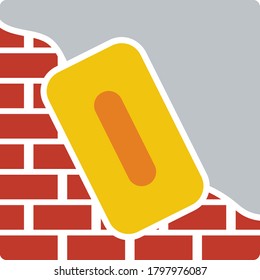 Icon Of Plastered Brick Wall. Flat Color Design. Vector Illustration.