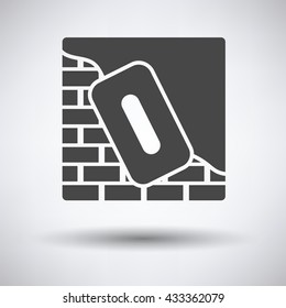 Icon of plastered brick wall  on gray background with round shadow. Vector illustration.