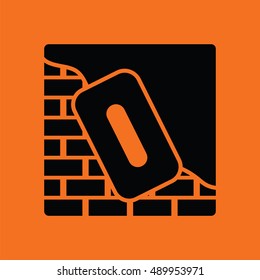 Icon of plastered brick wall . Orange background with black. Vector illustration.