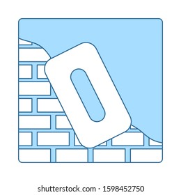 Icon Of Plastered Brick Wall. Thin Line With Blue Fill Design. Vector Illustration.